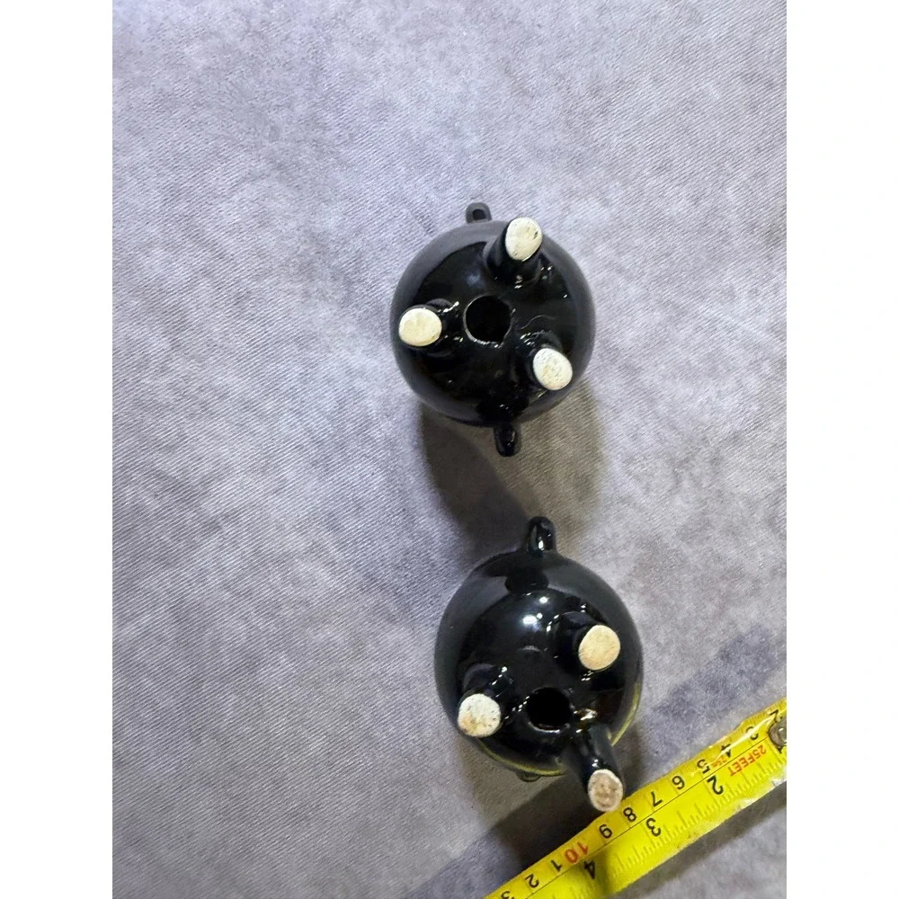 Vintage Black Ceramic Cauldron Salt and Pepper Shakers Set Gothic Witchy Decor